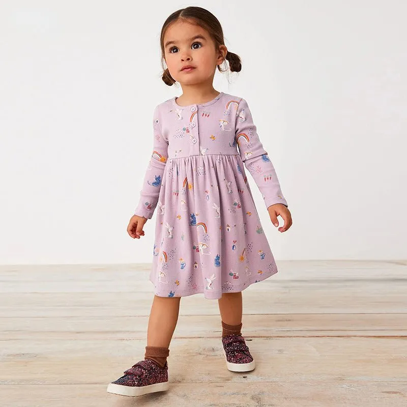 Toddler/Kid Girl's Long Sleeve Purple Cartoon Dress