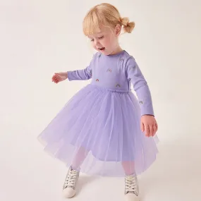 Toddler/Kid Girl's Long Sleeve Rainbow Print Design Purple Dress