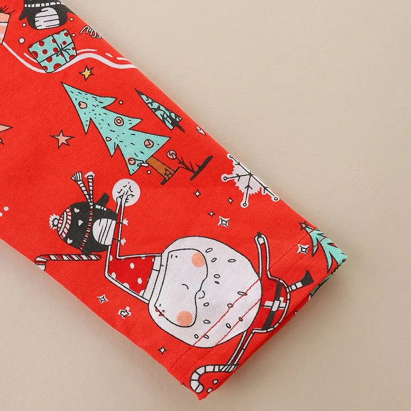 Toddler/Kid Girl's Long Sleeve Red Dress with Christmas Design