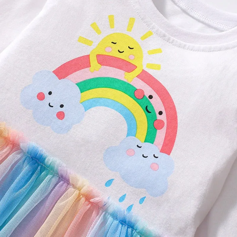 Toddler/Kid Girl's Long Sleeve Sunshine and Rainbow Print Design Dress
