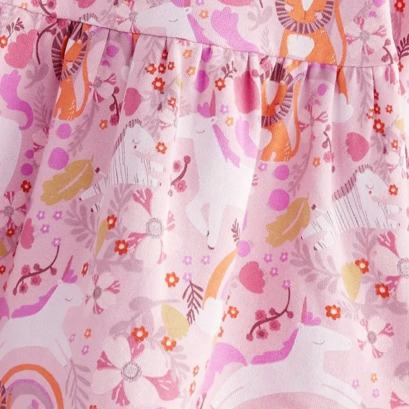 Toddler/Kid Girl's Long Sleeve Unicorn with Floral Design Pink Dress