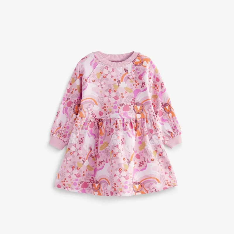 Toddler/Kid Girl's Long Sleeve Unicorn with Floral Design Pink Dress