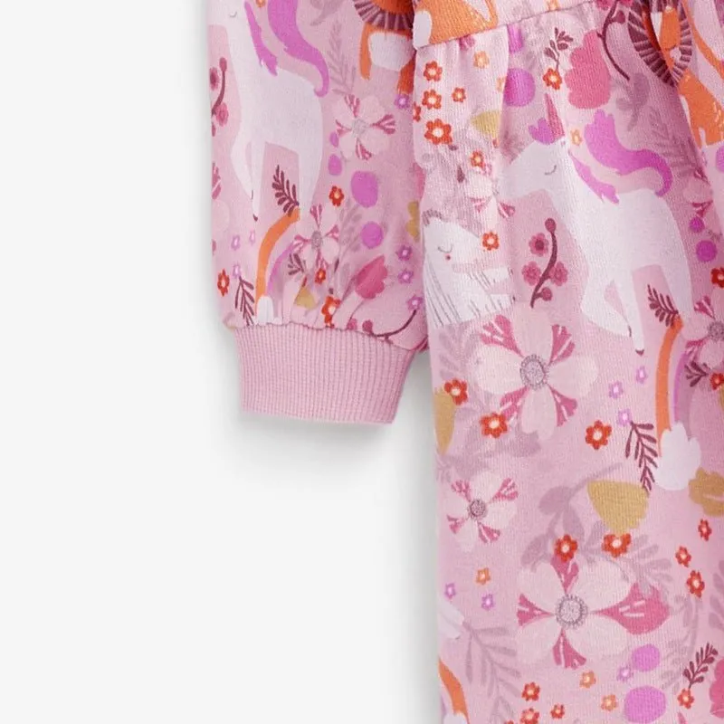 Toddler/Kid Girl's Long Sleeve Unicorn with Floral Design Pink Dress
