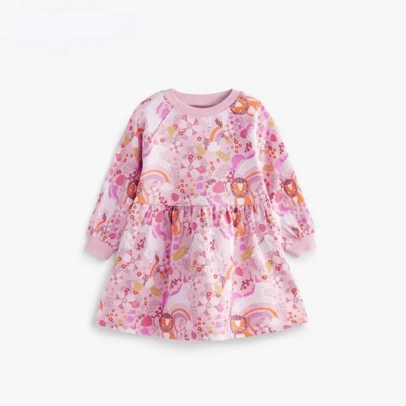 Toddler/Kid Girl's Long Sleeve Unicorn with Floral Design Pink Dress