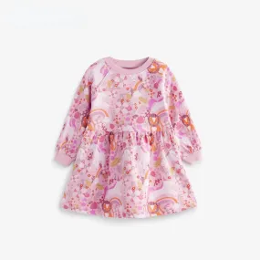 Toddler/Kid Girl's Long Sleeve Unicorn with Floral Design Pink Dress