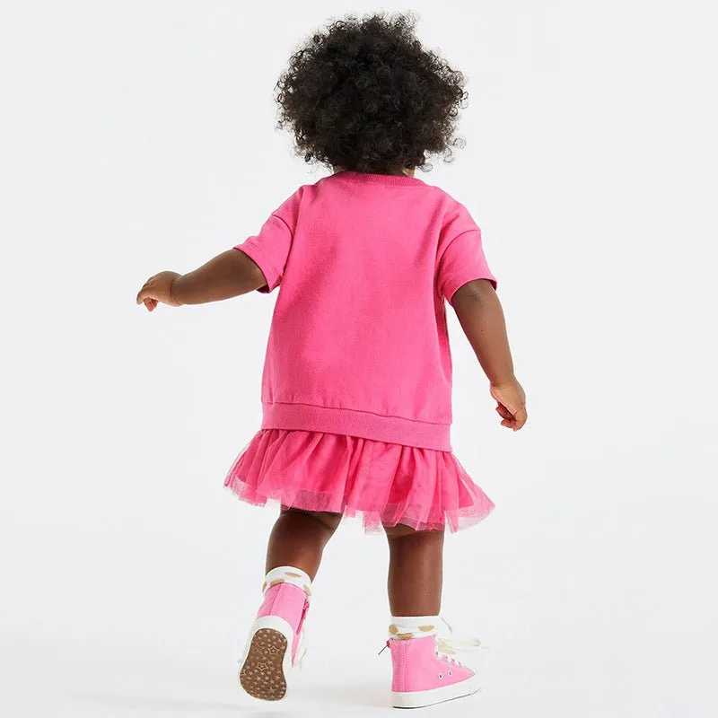 Toddler/Kid Girl's Pink Bear Design Short Sleeve Dress