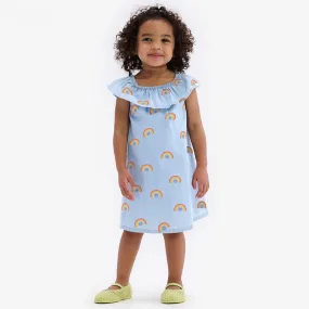 Toddler/Kid Girl's Playful Rainbow Print Design Blue Dress for Summer