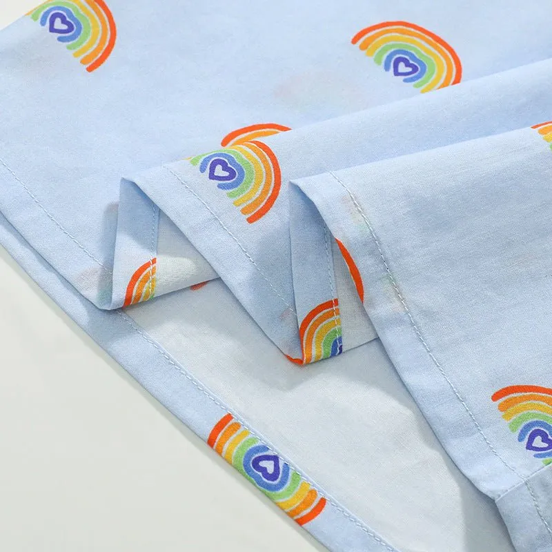 Toddler/Kid Girl's Playful Rainbow Print Design Blue Dress for Summer
