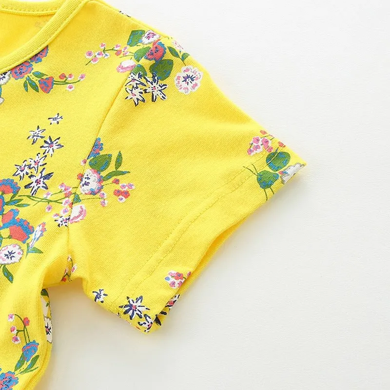 Toddler/Kid Girl's Short Sleeve Floral Print Yellow Dress