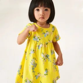 Toddler/Kid Girl's Short Sleeve Floral Print Yellow Dress