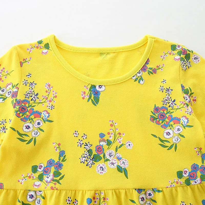 Toddler/Kid Girl's Short Sleeve Floral Print Yellow Dress