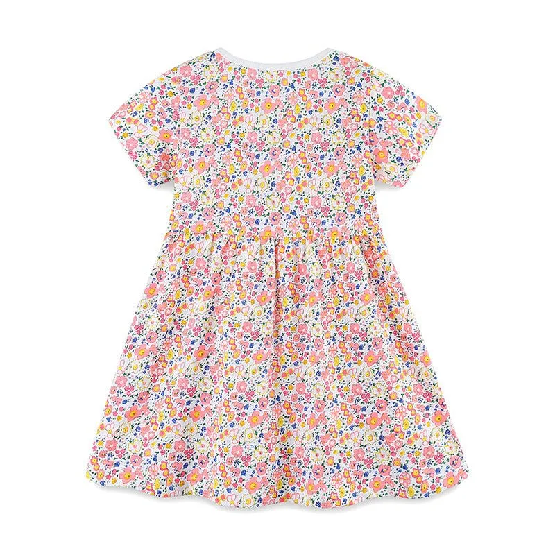 Toddler/Kid Girl's Short Sleeve Pink Blossom Cotton Dress