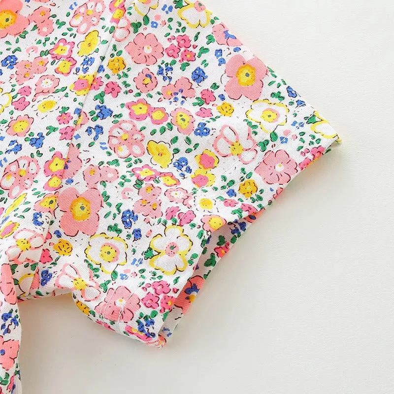 Toddler/Kid Girl's Short Sleeve Pink Blossom Cotton Dress