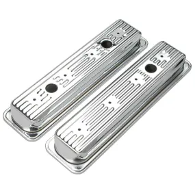 Trans-Dapt Valve Cover - Stock Height - Baffled - Breather Holes - Chrome - GM Trucks - Center Bolt - Small Block Chevy - Pair