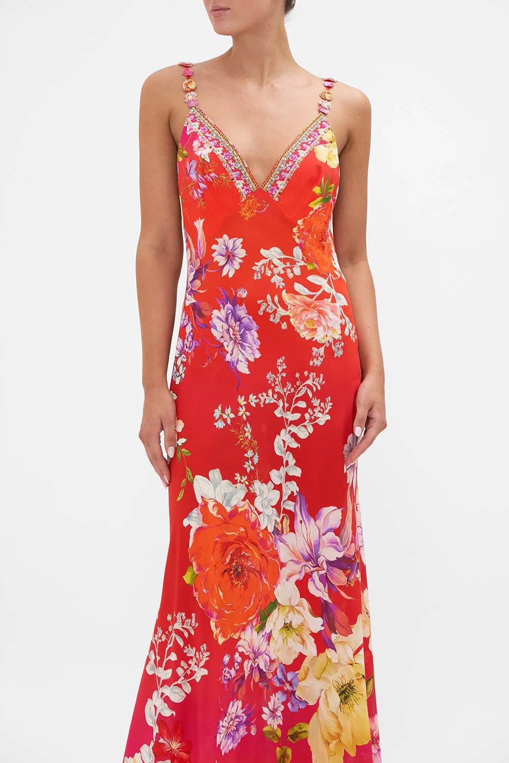 V NECK FULL LENGTH BIAS SLIP DRESS KISS AND TELL