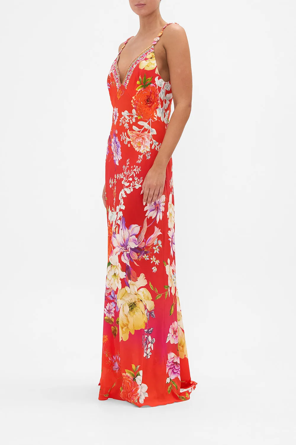 V NECK FULL LENGTH BIAS SLIP DRESS KISS AND TELL