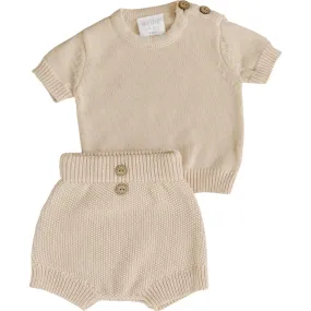 Vanilla Button Top   Short Knit Set