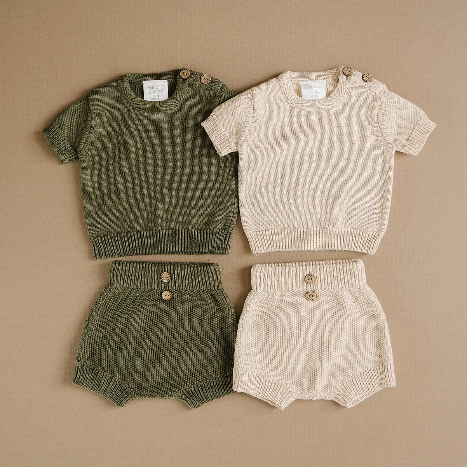 Vanilla Button Top   Short Knit Set