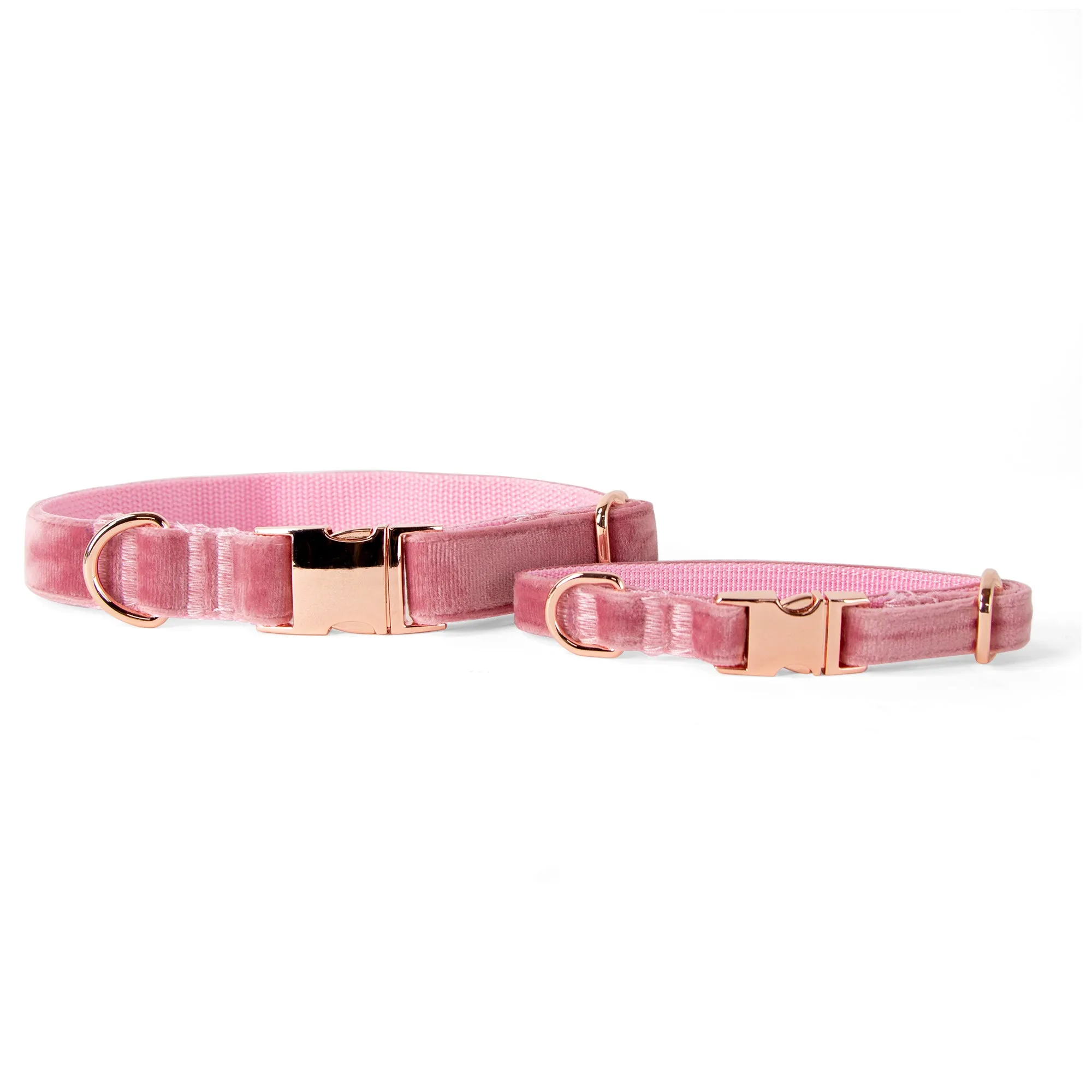 Velvet Dog Collar with Rose Gold Metal Buckle, Rose Pink