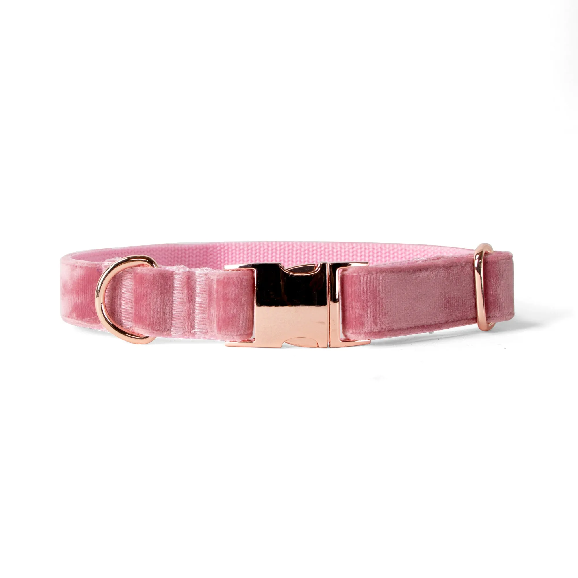 Velvet Dog Collar with Rose Gold Metal Buckle, Rose Pink