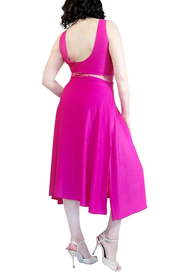 vibrant pink  a-line tango dress with side slit