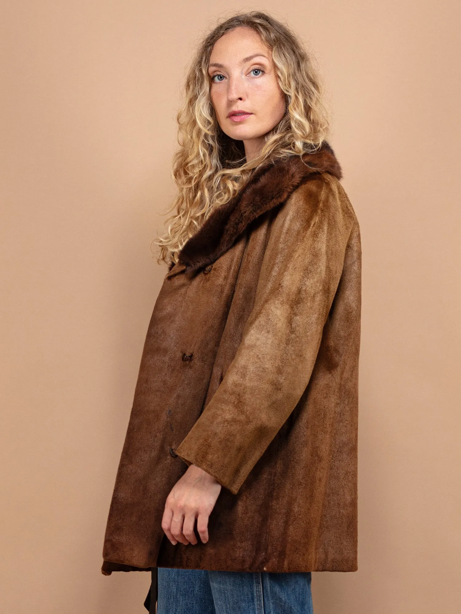 Vintage 60's Women Fur Coat in Brown