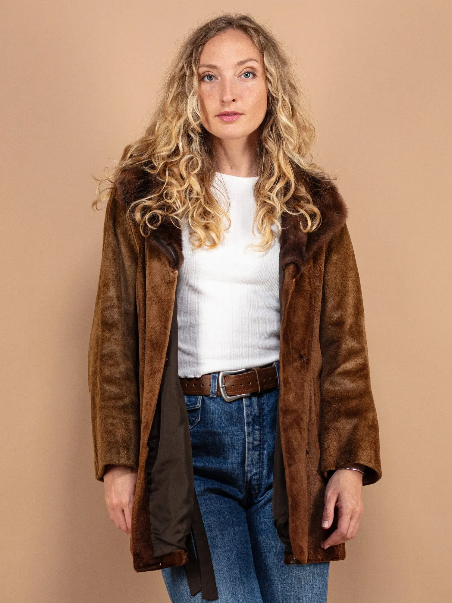 Vintage 60's Women Fur Coat in Brown