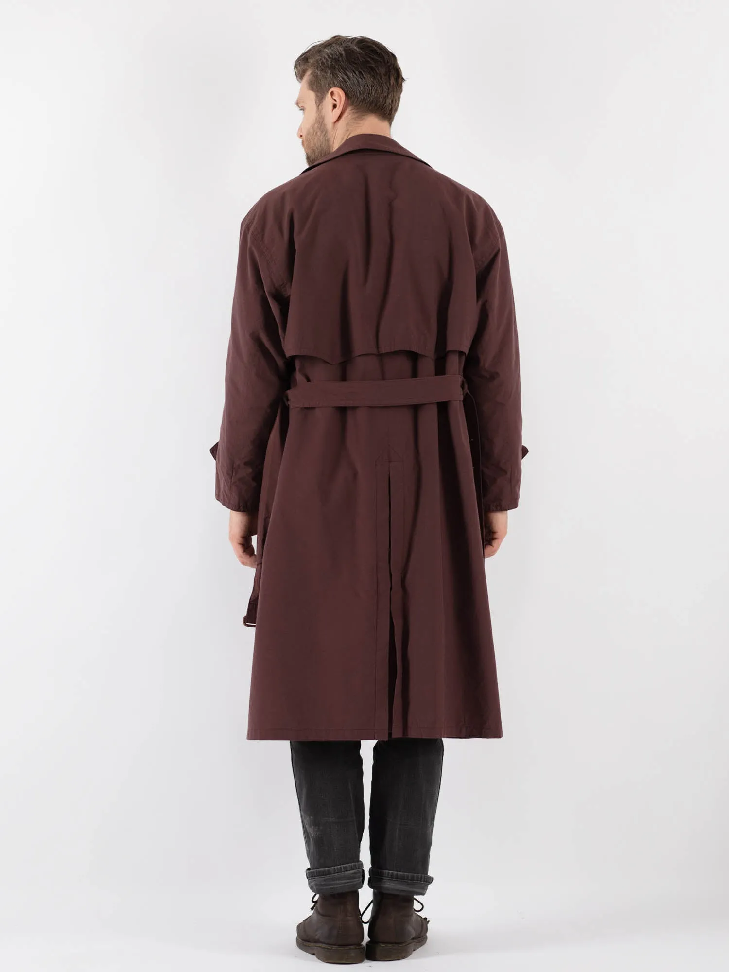 Vintage 70's Men Trench Coat in Burgundy Brown