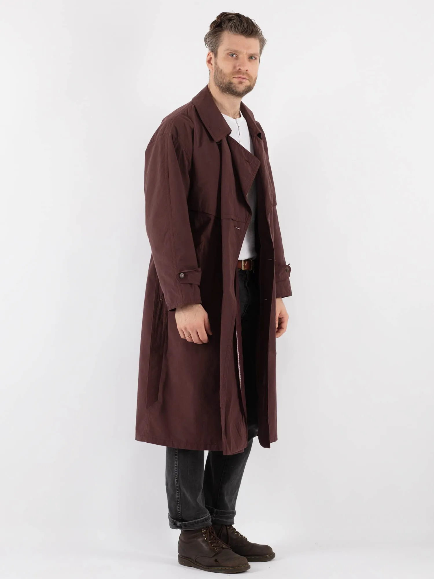 Vintage 70's Men Trench Coat in Burgundy Brown