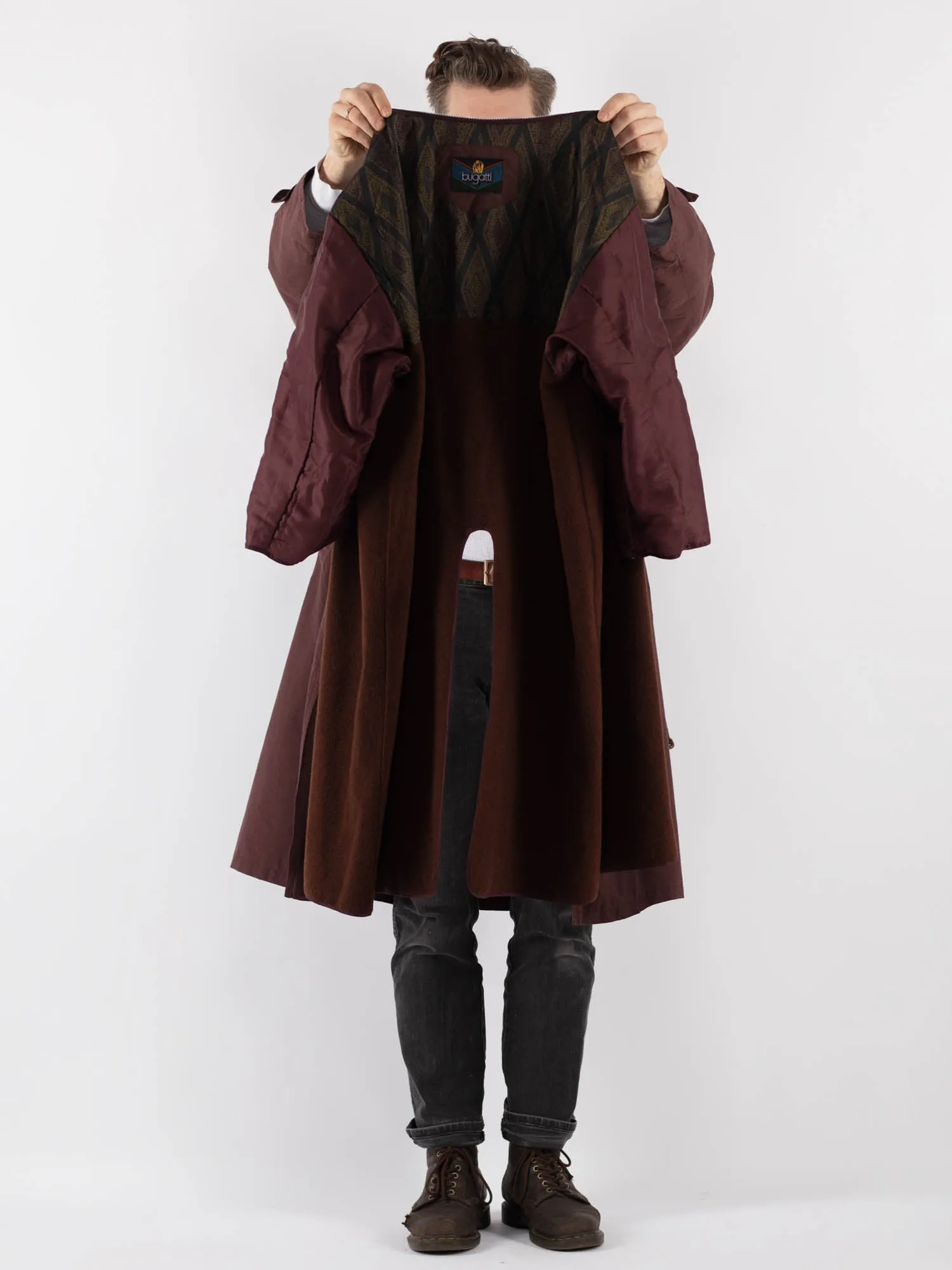 Vintage 70's Men Trench Coat in Burgundy Brown