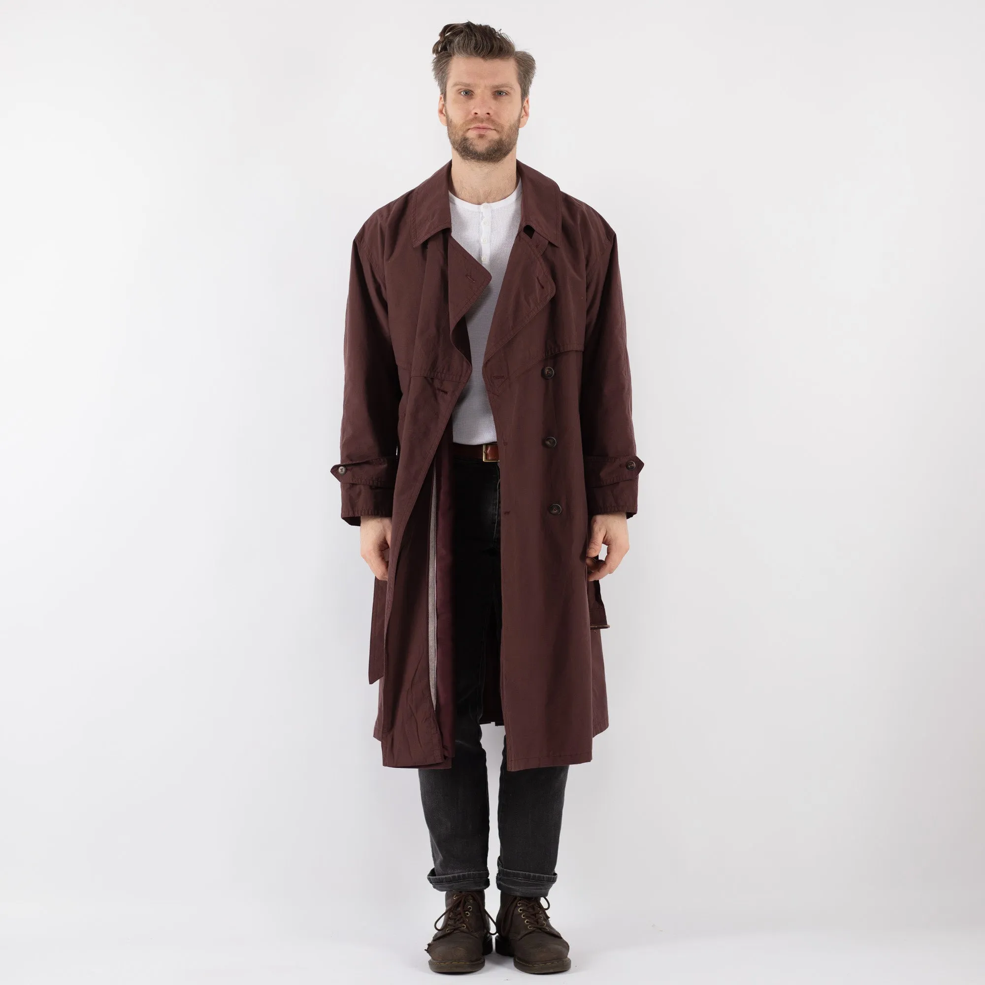 Vintage 70's Men Trench Coat in Burgundy Brown