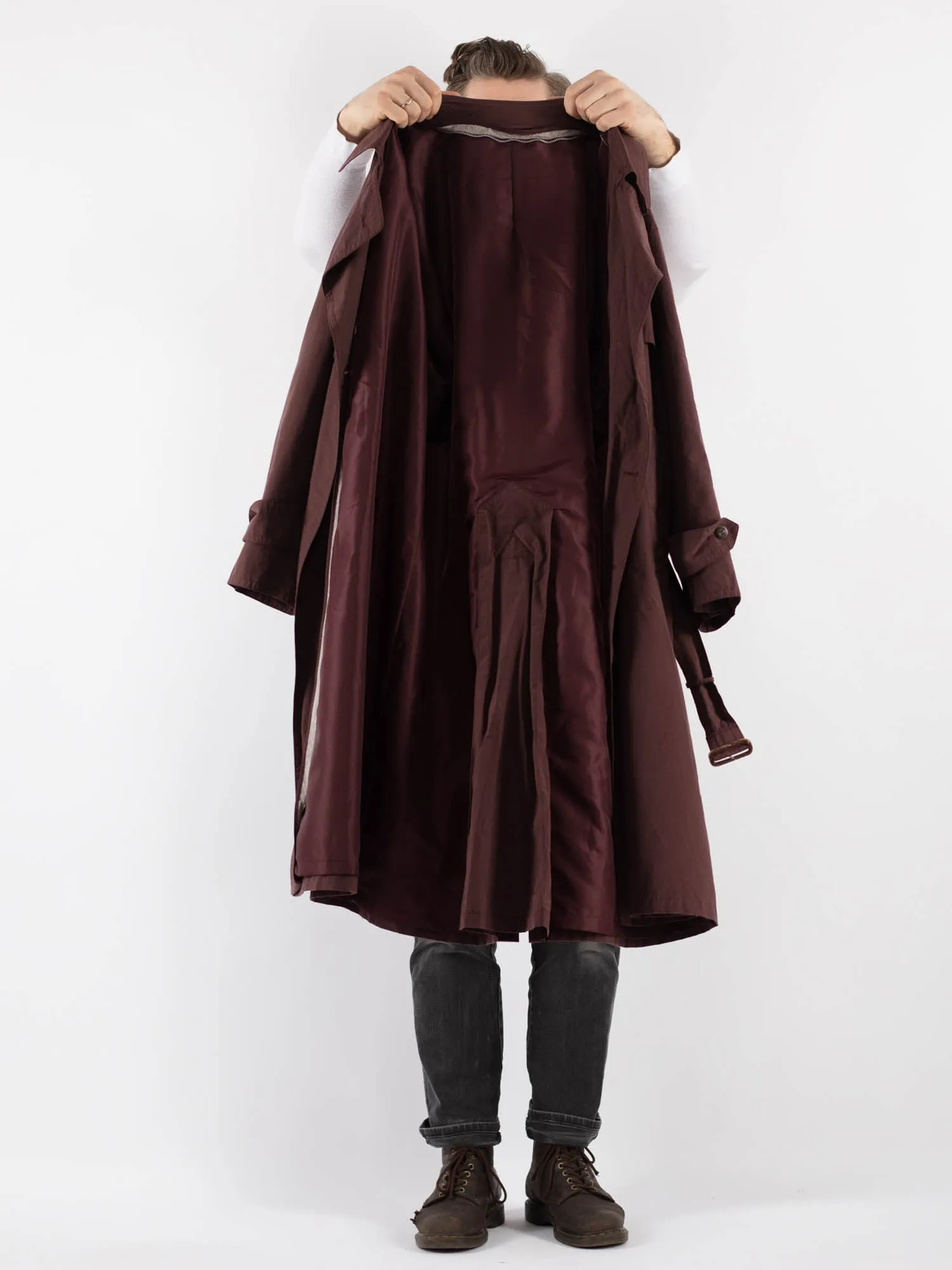 Vintage 70's Men Trench Coat in Burgundy Brown