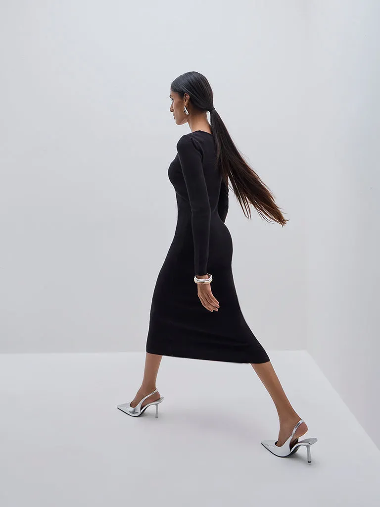 Wardrobe Black Ribbed Cotton Blend Bodycon Dress