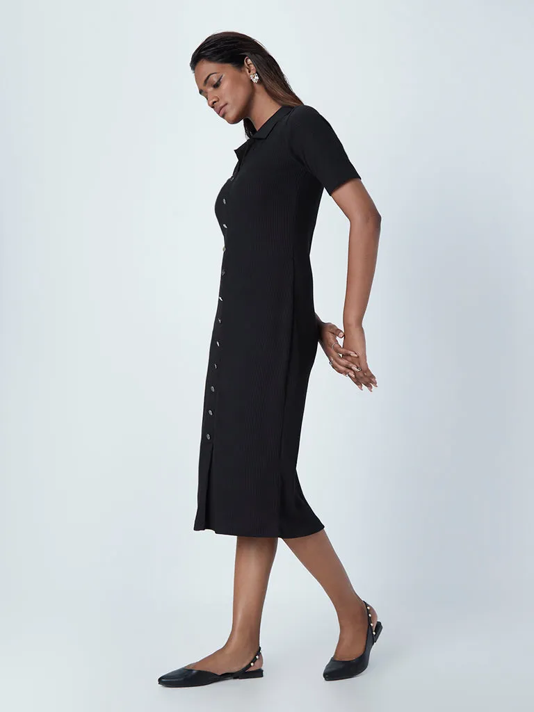 Wardrobe Black Ribbed Shirt Dress