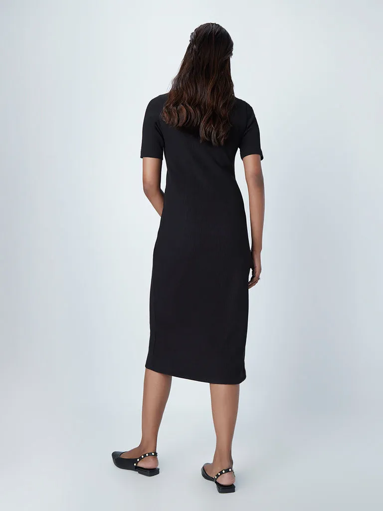 Wardrobe Black Ribbed Shirt Dress