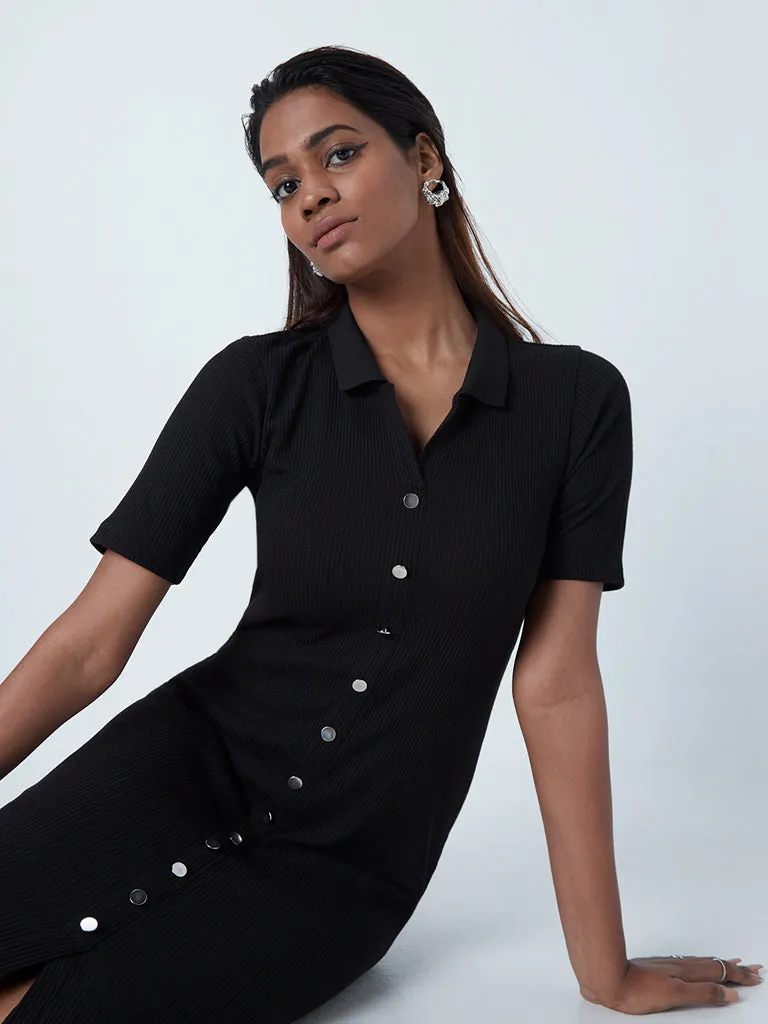Wardrobe Black Ribbed Shirt Dress