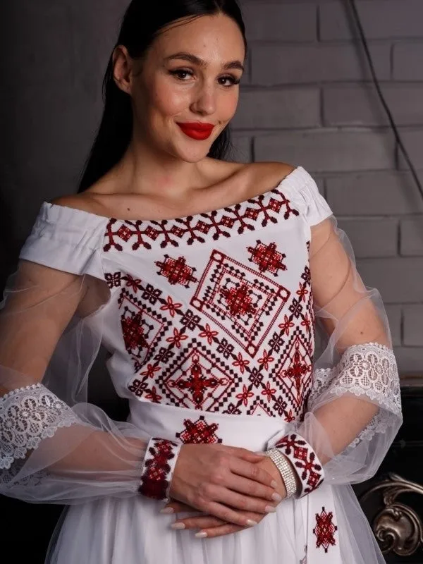 Wedding dress with Ukrainian embroidery