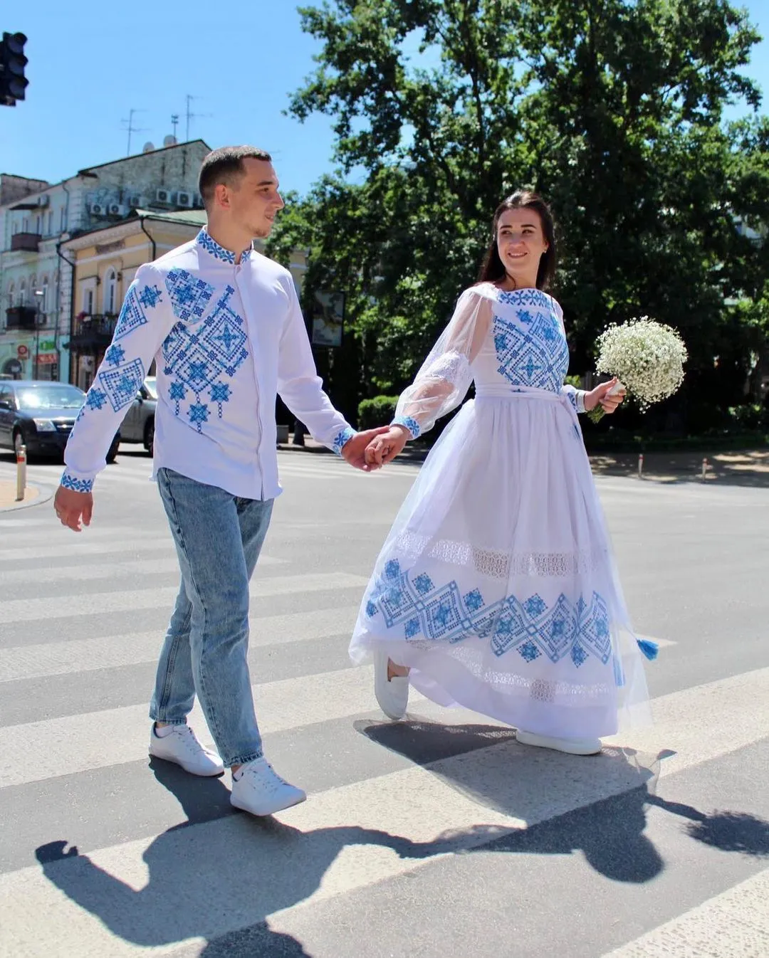 Wedding dress with Ukrainian embroidery
