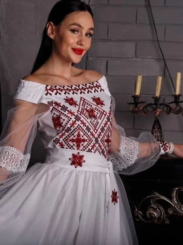 Wedding dress with Ukrainian embroidery