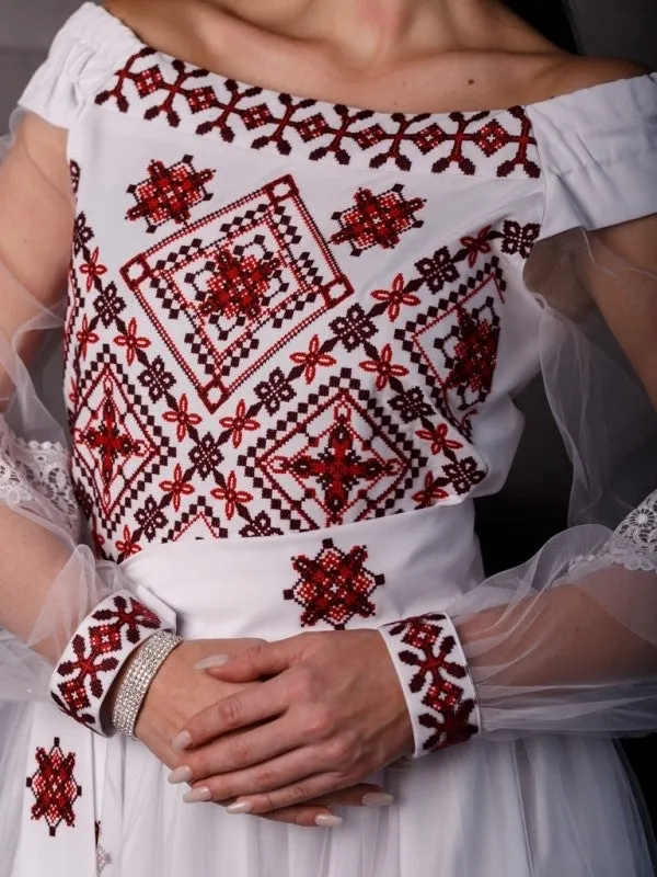 Wedding dress with Ukrainian embroidery