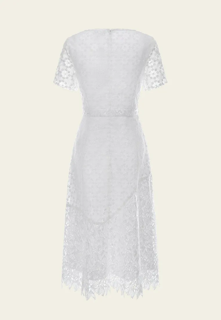 White Square Neck Lace Dress