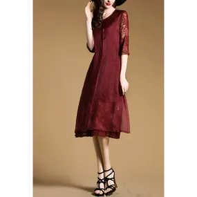 Women flower lace knee length special occasion dress - UWD456
