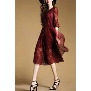 Women flower lace knee length special occasion dress - UWD456