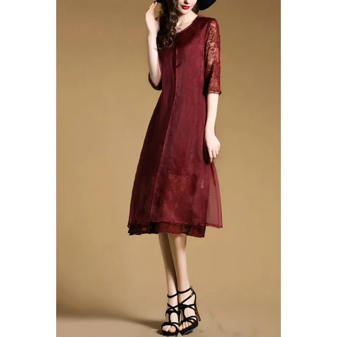 Women flower lace knee length special occasion dress - UWD456