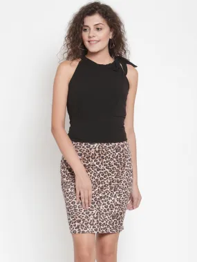 Women Printed Coffee Halter Neck Dress