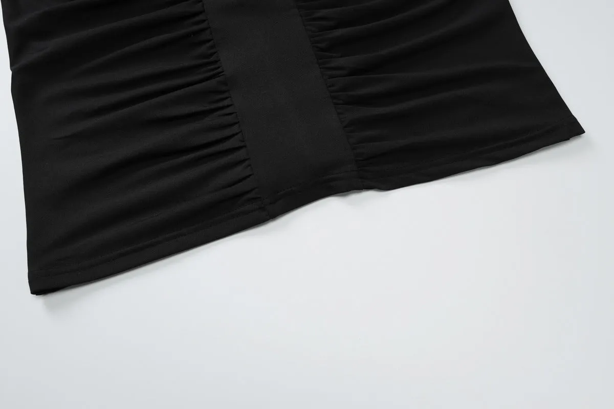 Women Sexy V Neck Backless Lace up Slim Fit Pleated Dress