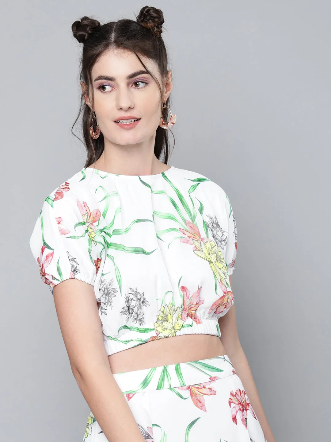 Women White Floral Boxy Top