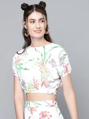 Women White Floral Boxy Top