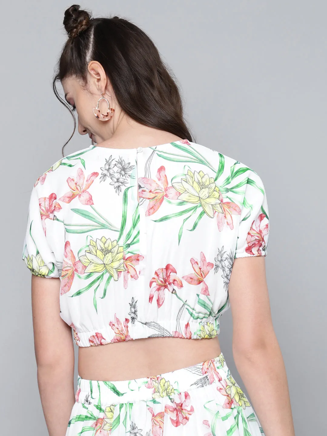 Women White Floral Boxy Top