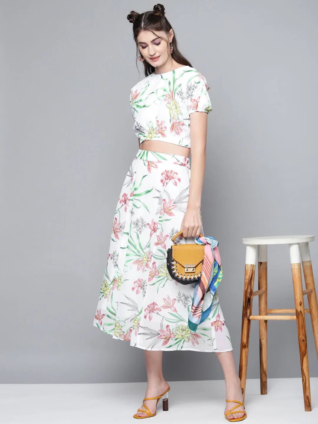 Women White Floral Boxy Top